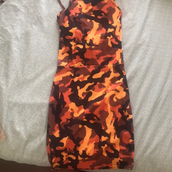 orange camo dress